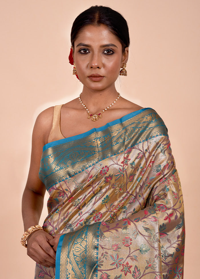 Cream Kanjivaram Silk Saree With Blouse Piece