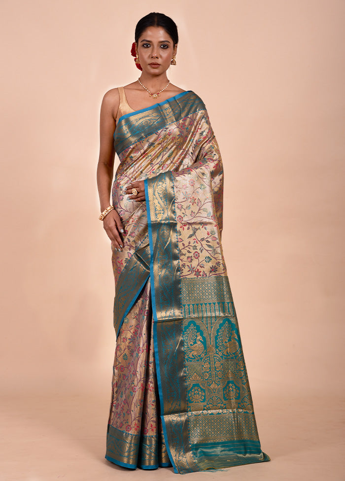 Cream Kanjivaram Silk Saree With Blouse Piece