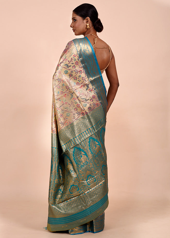 Cream Kanjivaram Silk Saree With Blouse Piece