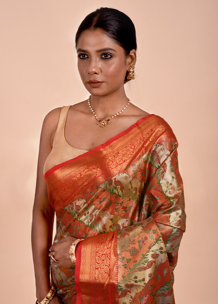 Multicolour Kanjivaram Silk Saree With Blouse Piece