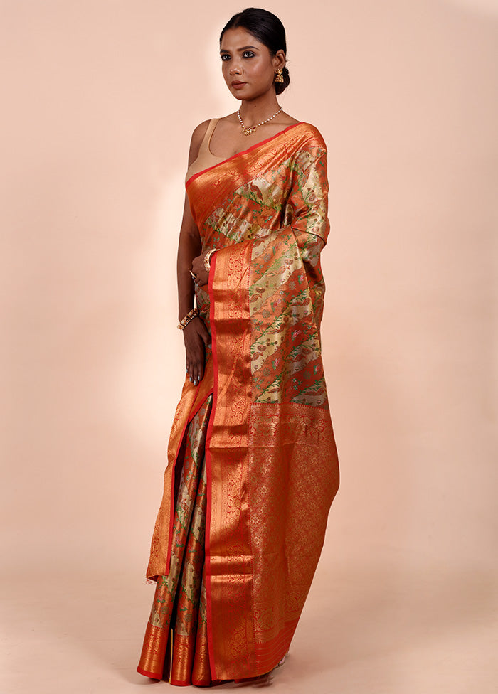 Multicolour Kanjivaram Silk Saree With Blouse Piece