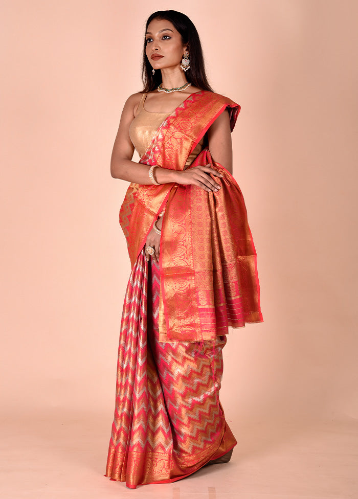 Red Dupion Silk Saree With Blouse Piece