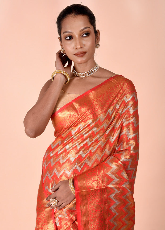 Orange Dupion Silk Saree With Blouse Piece