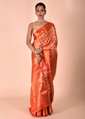 Orange Dupion Silk Saree With Blouse Piece