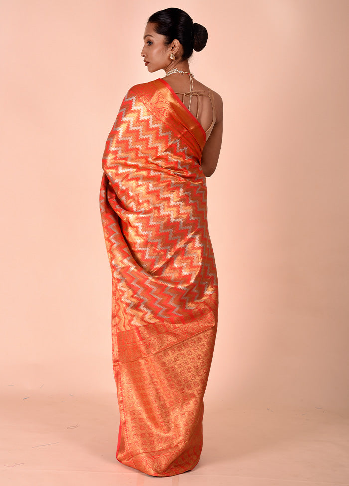 Orange Dupion Silk Saree With Blouse Piece