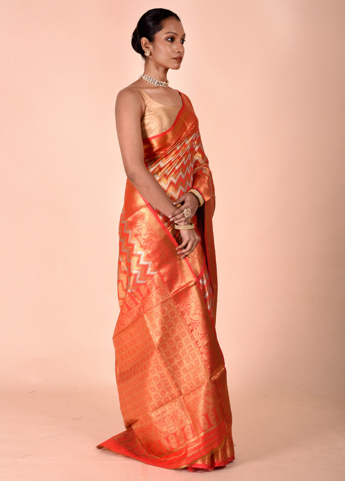 Orange Dupion Silk Saree With Blouse Piece