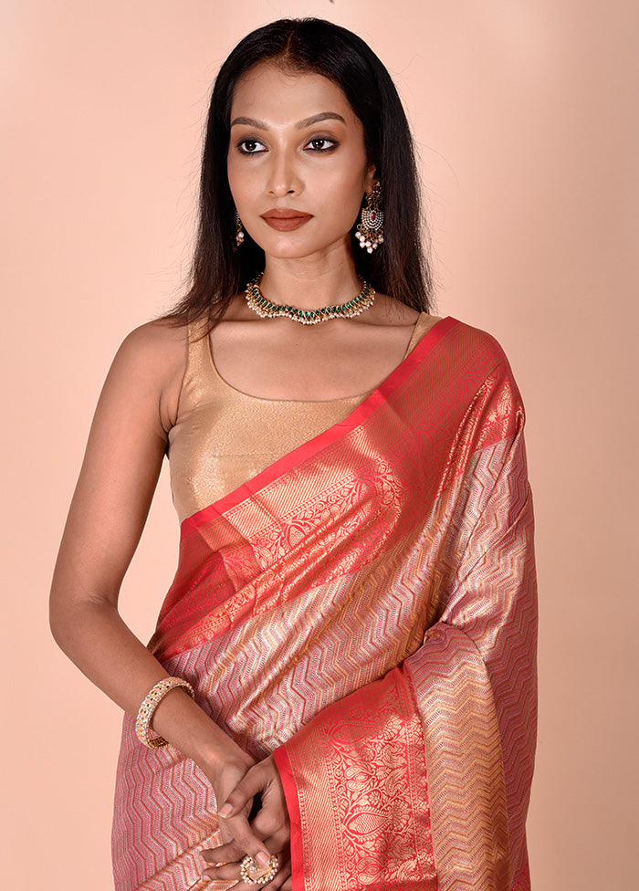 Pink Dupion Silk Saree With Blouse Piece