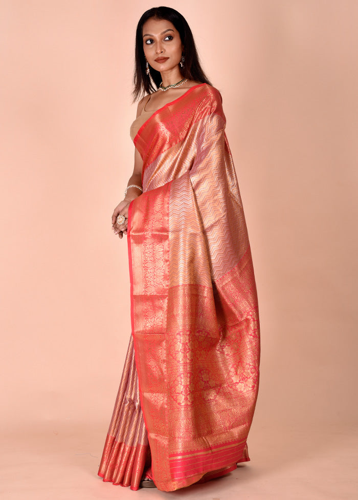 Pink Dupion Silk Saree With Blouse Piece