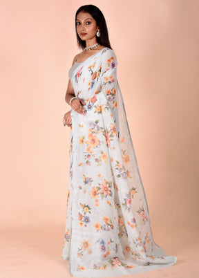 Sky blue Linen Silk Saree With Blouse Piece