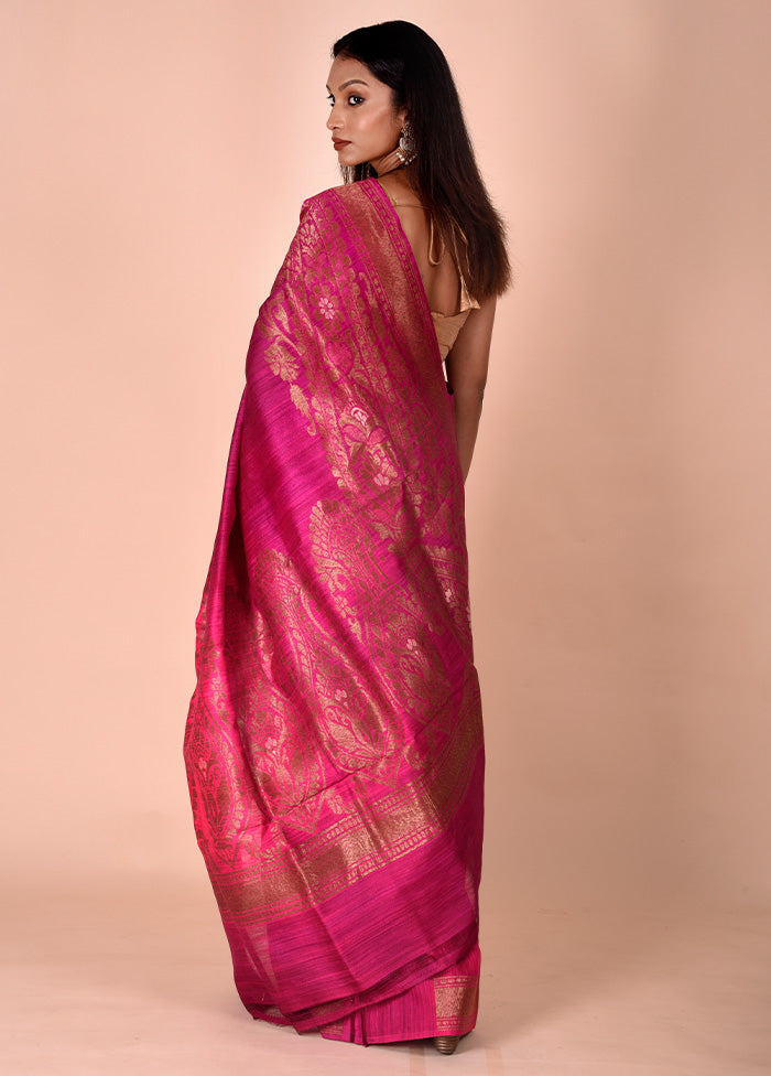 Pink Handloom Tussar Pure Silk Saree With Blouse Piece