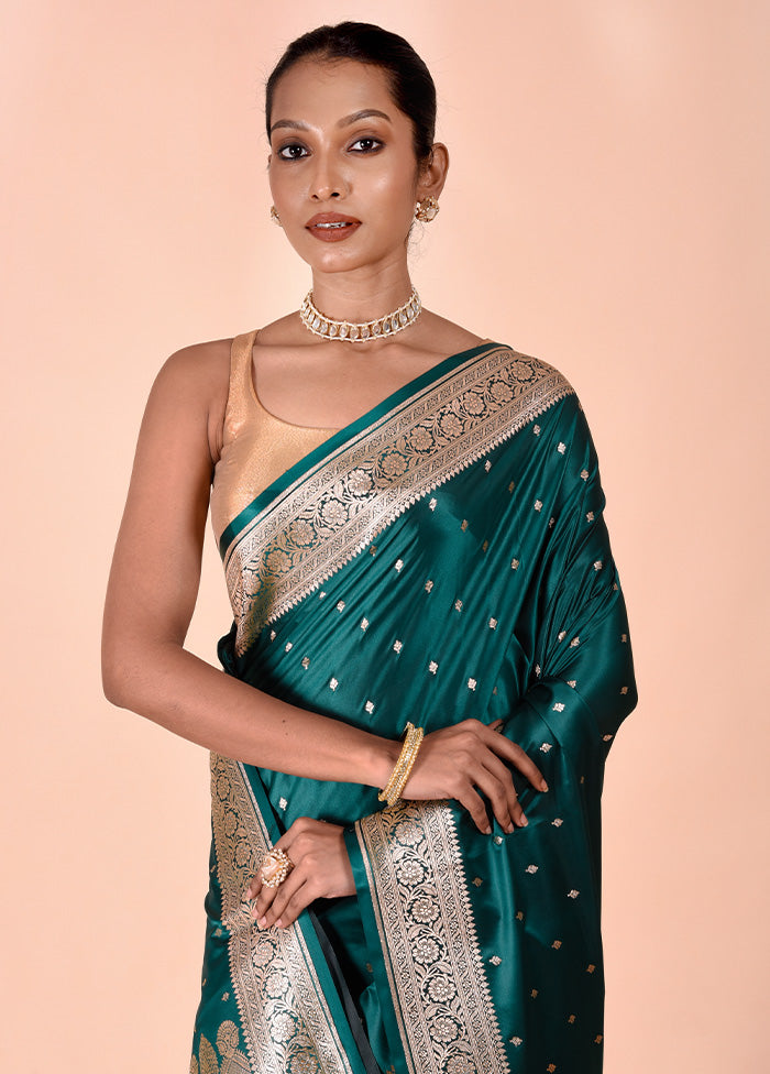 Green Banarasi Silk Saree With Blouse Piece