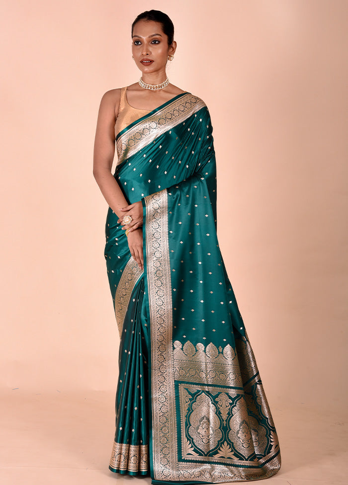 Green Banarasi Silk Saree With Blouse Piece