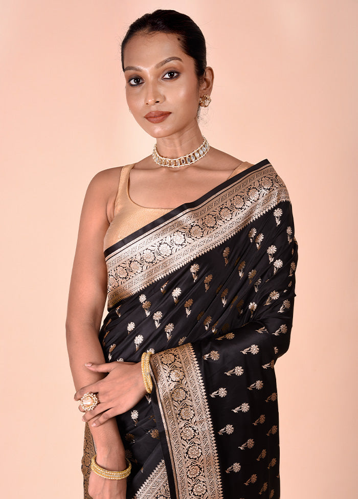 Black Banarasi Silk Saree With Blouse Piece