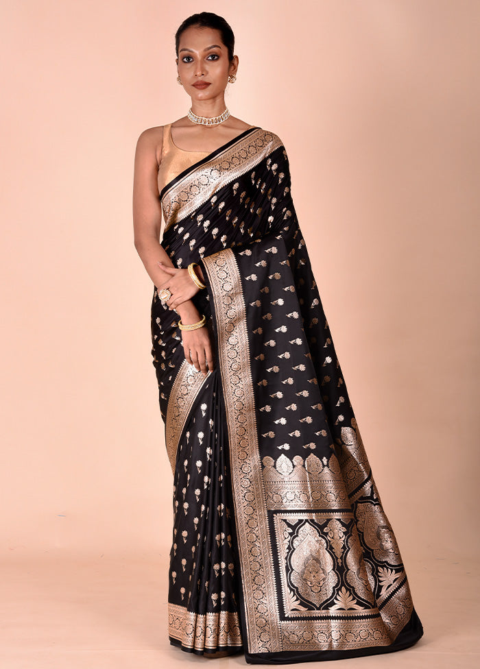 Black Banarasi Silk Saree With Blouse Piece