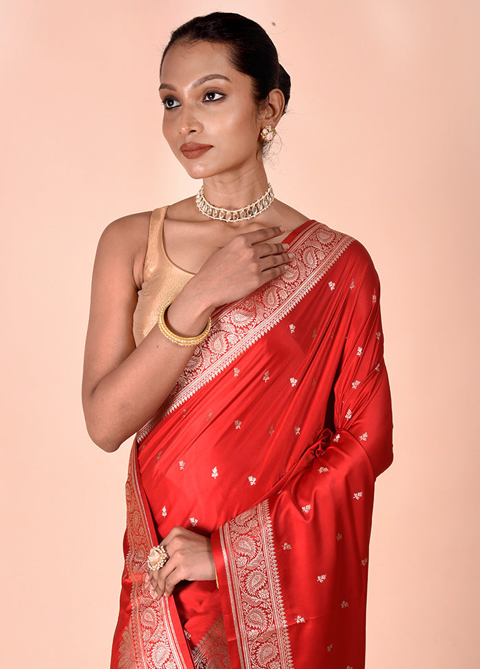 Red Banarasi Silk Saree With Blouse Piece