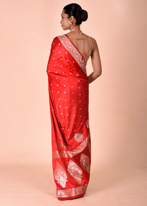 Red Banarasi Silk Saree With Blouse Piece