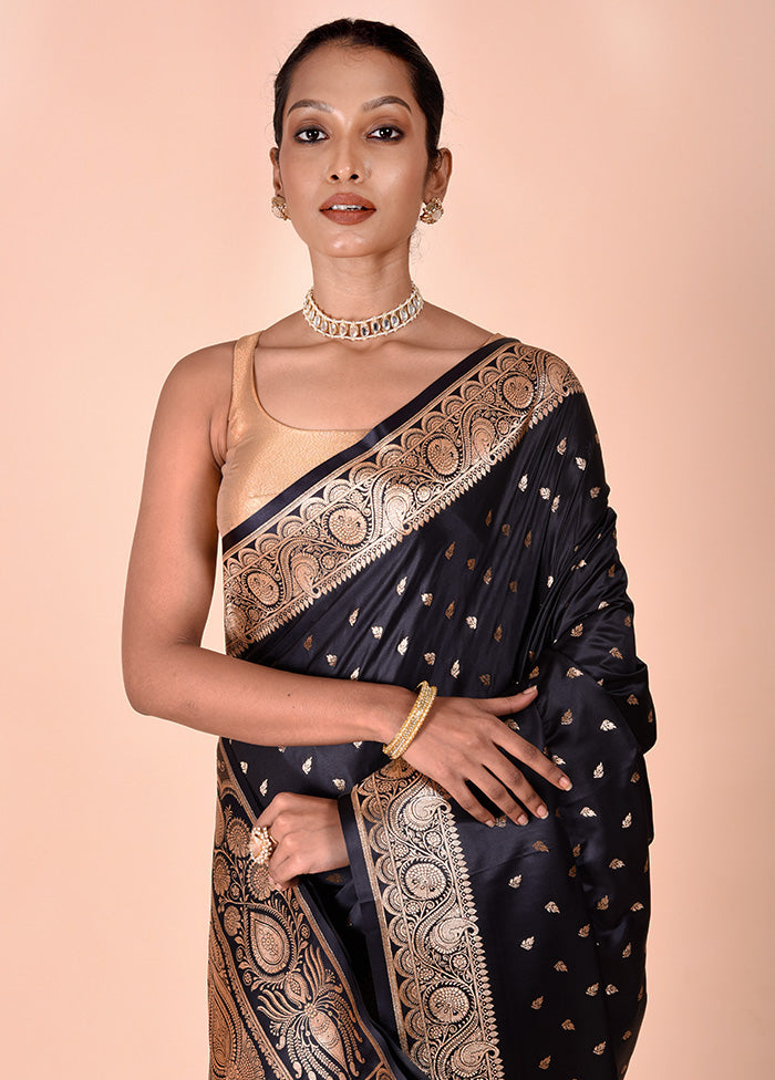 Black Banarasi Silk Saree With Blouse Piece