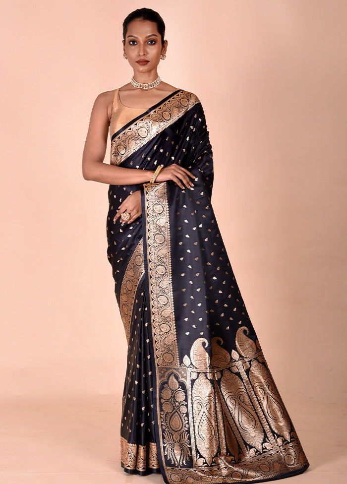 Black Banarasi Silk Saree With Blouse Piece