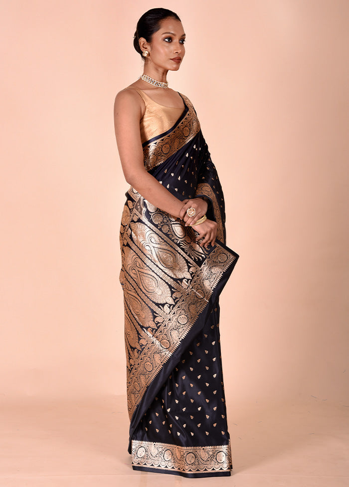 Black Banarasi Silk Saree With Blouse Piece