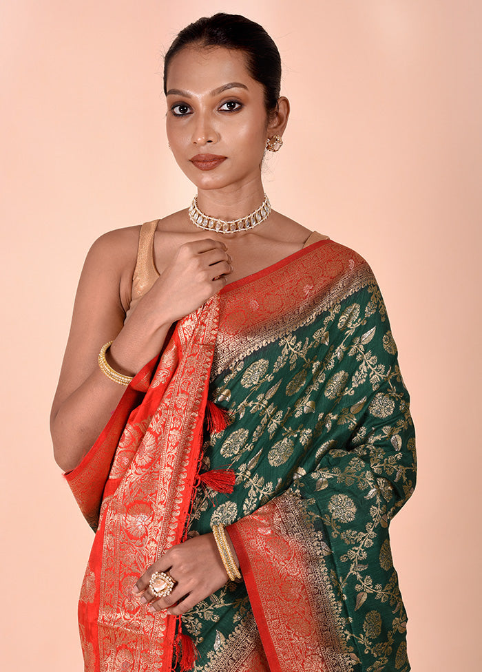 Green Dupion Silk Saree With Blouse Piece