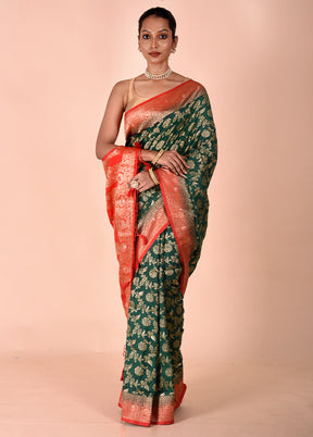 Green Dupion Silk Saree With Blouse Piece