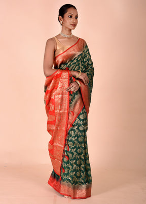 Green Dupion Silk Saree With Blouse Piece