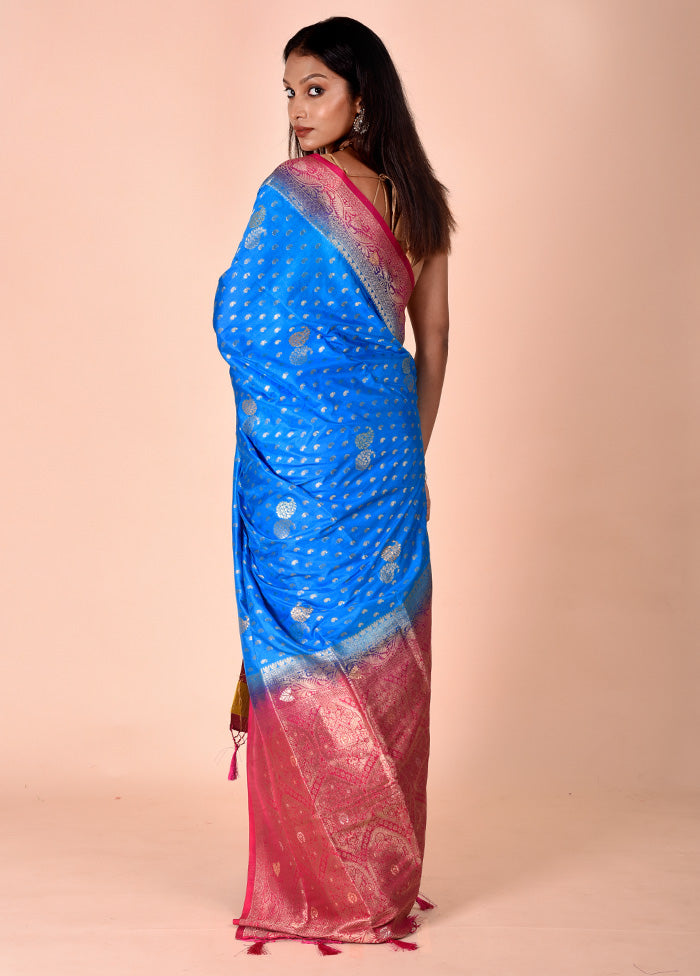 Blue Dupion Silk Saree With Blouse Piece