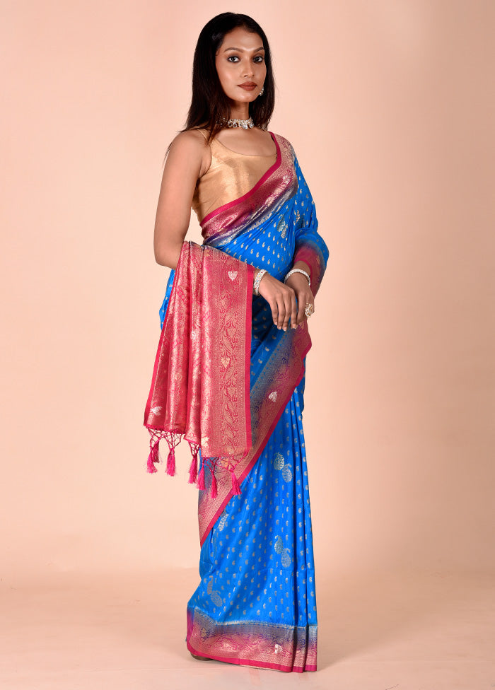 Blue Dupion Silk Saree With Blouse Piece