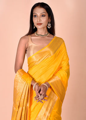 Yellow Dupion Silk Saree With Blouse Piece