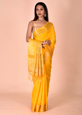 Yellow Dupion Silk Saree With Blouse Piece