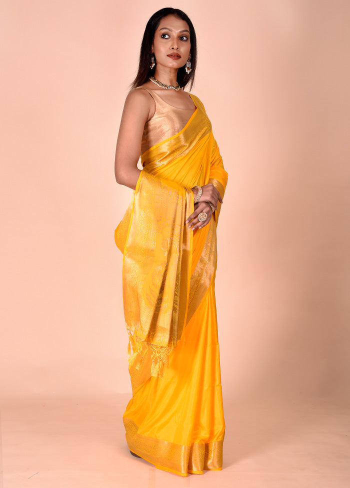 Yellow Dupion Silk Saree With Blouse Piece