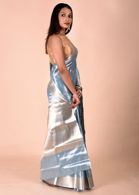 Blue Tissue Silk Saree With Blouse Piece