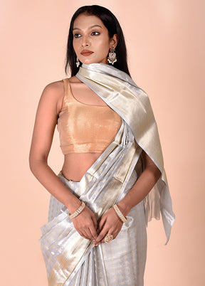 Grey Tissue Silk Saree With Blouse Piece