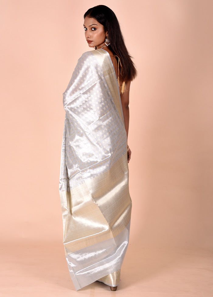 Grey Tissue Silk Saree With Blouse Piece