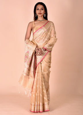 Cream Tissue Silk Saree With Blouse Piece