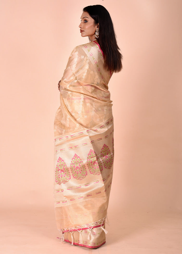 Cream Tissue Silk Saree With Blouse Piece