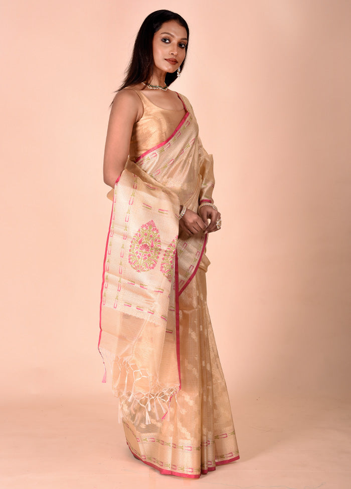 Cream Tissue Silk Saree With Blouse Piece