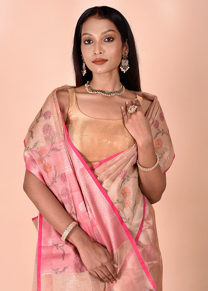 Cream Tissue Silk Saree With Blouse Piece