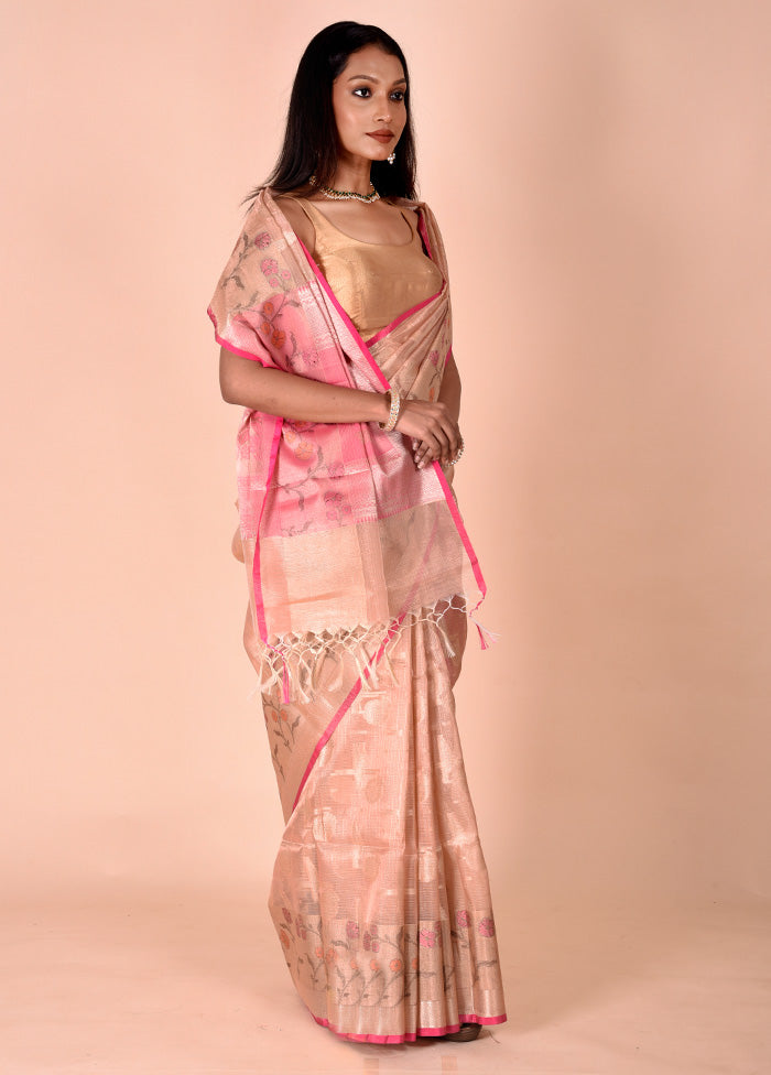 Cream Tissue Silk Saree With Blouse Piece