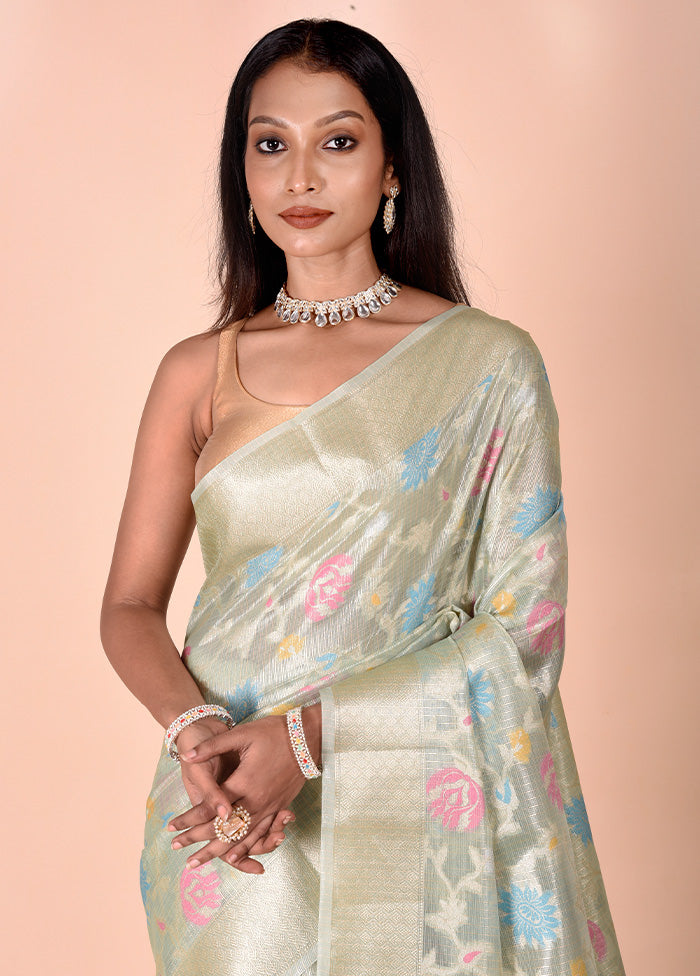 Green Tissue Silk Saree With Blouse Piece