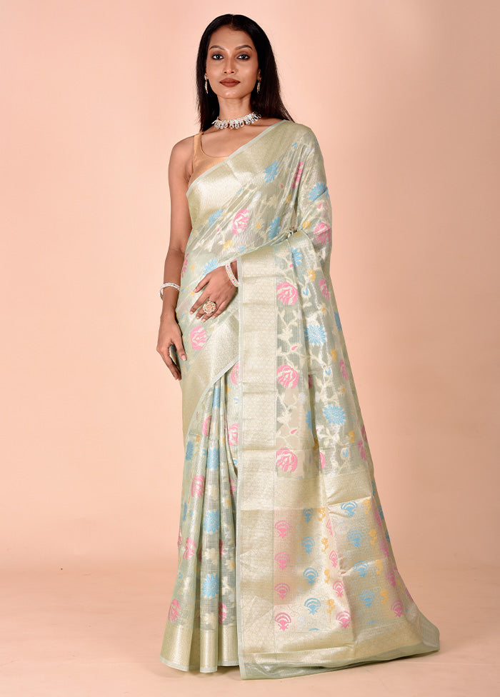 Green Tissue Silk Saree With Blouse Piece