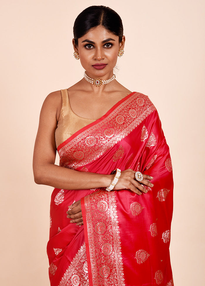 Red Banarasi Silk Saree With Blouse Piece