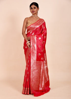 Red Banarasi Silk Saree With Blouse Piece