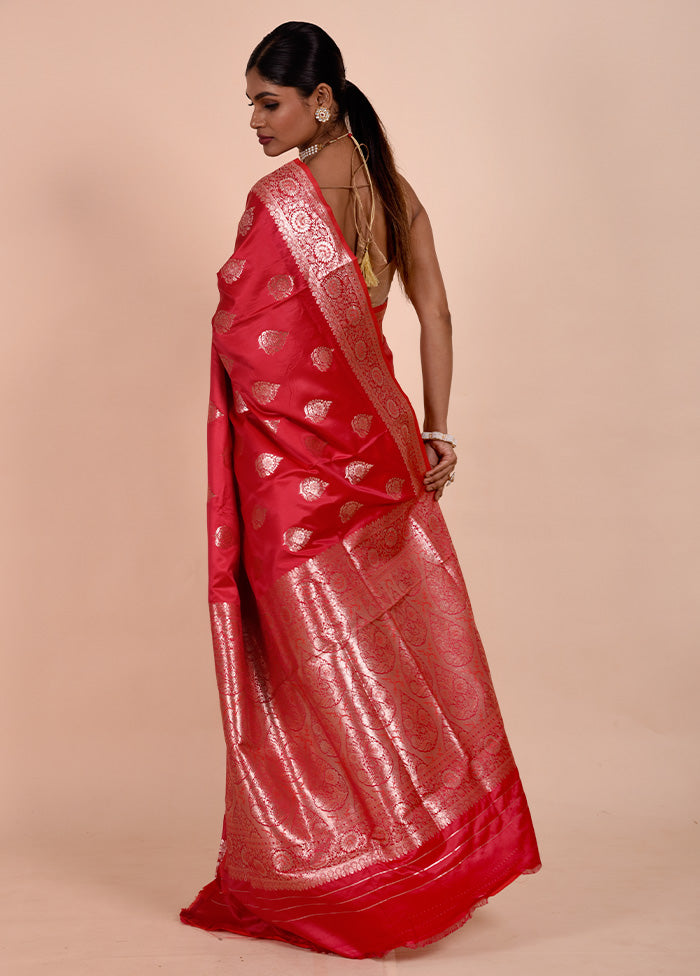 Red Banarasi Silk Saree With Blouse Piece