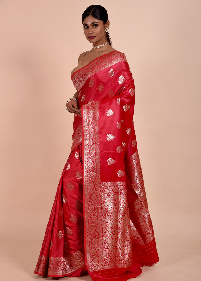 Red Banarasi Silk Saree With Blouse Piece