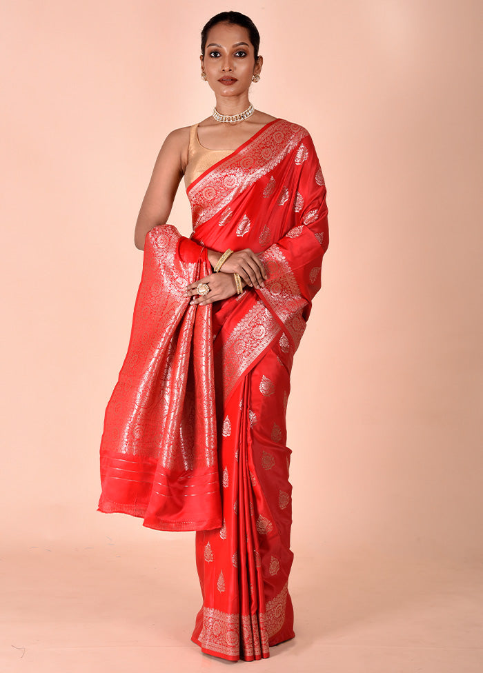 Red Banarasi Silk Saree With Blouse Piece