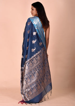 Blue Cotton Saree With Blouse Piece