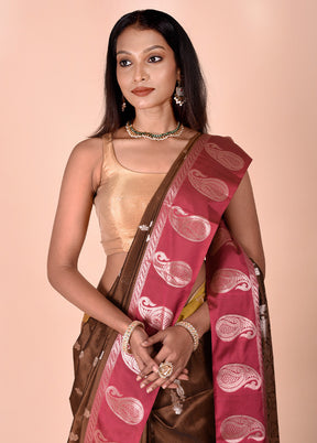 Brown Cotton Saree With Blouse Piece