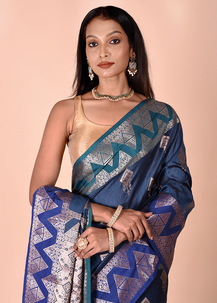 Blue Cotton Saree With Blouse Piece