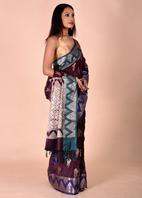 Purple Cotton Saree With Blouse Piece